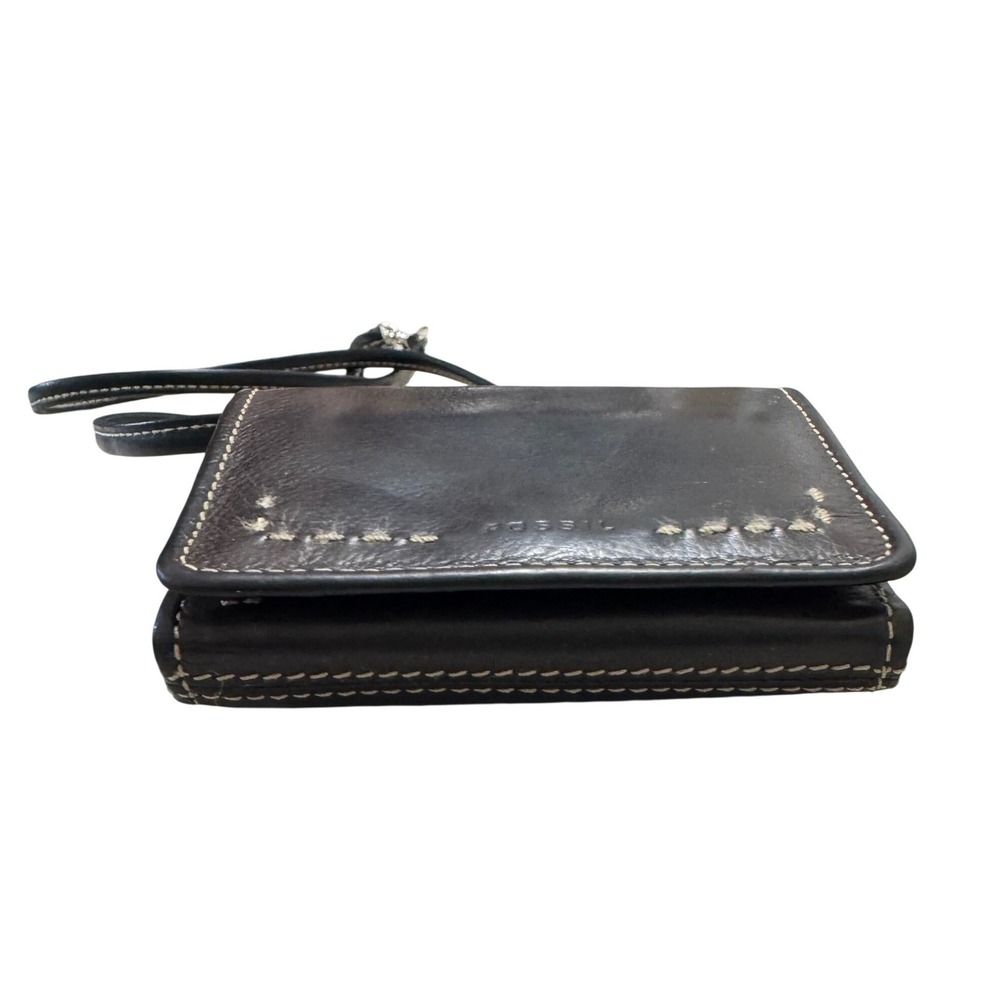 Fossil Wallet Crossbody Bag Womens Small Dark Brown Leather Good Whipstitch - Picture 7 of 11